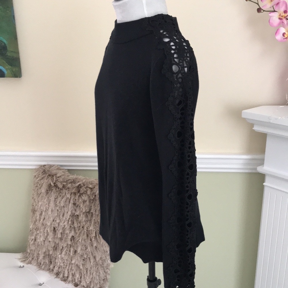 Stylus Black Lace Sleeve Appliqué Sweater - Picture 5 of 9